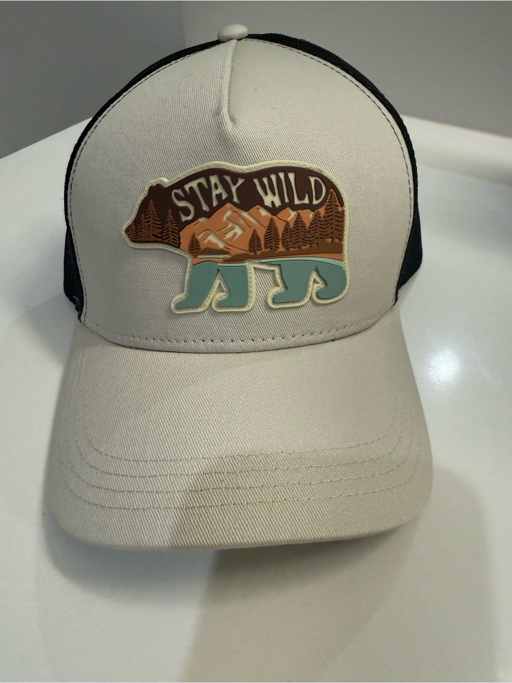 Stay Wild Beige and Black Trucker Hat